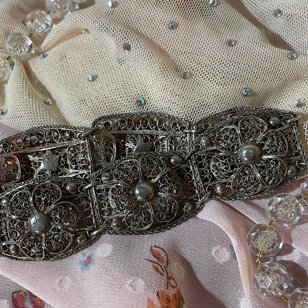 Vintage Sterling Silver Hand-Made Flower Wristlet/Bracelet